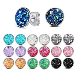 Stud Earrings WKOUD 1-10 Pairs Round Stainless Steel Druzy Studs Set Anti-sensitive Fits Women Girls Men 12MM