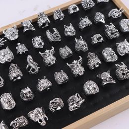 Wedding Rings Wholesale 50Pcs/Lot Vintage Punk Animal Sull Skeleton Snake Opening Rings for Men Women Biker Cool Gothic Jewelry Party Gifts 231214