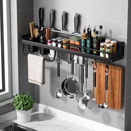 Punch- Kitchen Organiser Multifunctional Wall-mounted Kichen Storage Shelf Spice Racks Aluminium Accessories 220409321Y