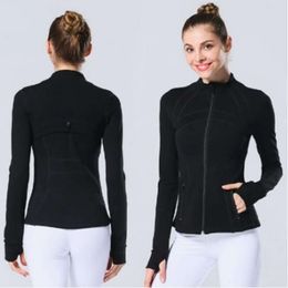 Designer Jackets for Women Zipper Jacket Quick-Drying Yoga Clothes Long-Sleeve Thumb Hole Training Running87ghjn