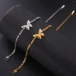 Charm Bracelets Teamer Elegant Butterfly 2023 Fashion Stainless Steel Box Chain/Figaro Chain Bracelet For Women Jewelry Birthday Gifts