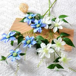 Decorative Flowers Fake For Landscaping Exquisite Artificial Realistic 5-head Clematis Flower Easy-care Simulation Wedding