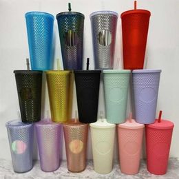 700ml tumbler Personalised Iridescent 24 Bling Rainbow Unicorn Studded Cold Cup Tumbler coffee mug with straw234q