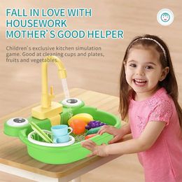 Kitchens Play Food Cute Frogs Electric Wash Toy Sink Circulating Water Fruit Vegetable Children Pretend Simulation Kitchen Toys For Girls 231213