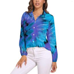 Women's Blouses Tie Dye Spiral Swirl Blouse Blue And Purple Office Work Custom Women Long Sleeve Streetwear Shirt Autumn Oversized Tops
