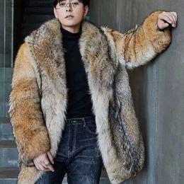 Men's Fur Faux Fur 2023 Winter New Mid length Simulated Wolf Fur Coat with integrated jacket mink leather for men High-end Medium Long clothing Q231213