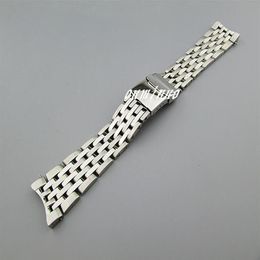 22mm New High quality SS Polishing brushed Curved End Watch Bands Bracelets For CREITLING Watch347w