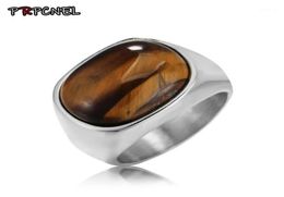 Cluster Rings 2 Colour Natural Tiger Eye Flower Band Stone Ring For Men Women Antique Silver Plated Fashion Jewelry19000138