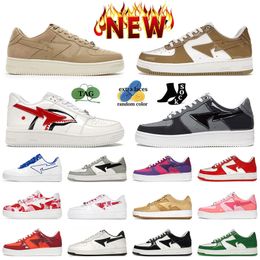 Comforts Bapestass Running shoes Men Patent Leather White Khaki Women Low Suede Heel Beige Trainers STA SK8 Sports Sneakers bapestaes shoes Nostalgic Yellow Green