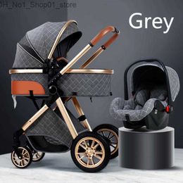 Strollers# Strollers# Baby Stroller 3 In 1 With Car Seat Portable Carriage Fold Pram Aluminium Frame High Landscape For Born Q231215