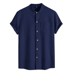 Men's Casual Shirts Mens Summer Shirt Short Sleeve Front Pocket Solid Colour Lapel Neck Button Daily Wear Business Tops Clothing