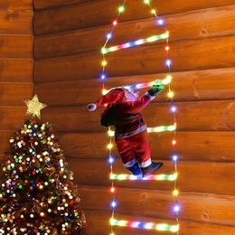 Novelty Items Christmas Decorations Ladder Lights with Santa Claus Doll for Indoor Outdoor Window Garden Xmas Tree Hanging Decor String Lamp 231214