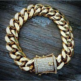 Chain Mens 18K Gold Tone 316L Stainless Steel Cuban Link Necklace Curb With Diamonds Clasp Lock Drop Delivery Jewellery Bracelets Otpuk