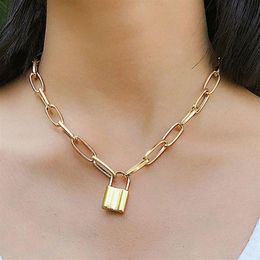 N166 Popular Lock Pendant Chain Necklace Punk Link Chain Gold Color Padlock Pendant Necklace Women Fashion Gothic Jewelry Gift287t