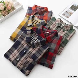 Women's Blouses Shirts Women Cotton Yarn Plaid Shirts Loose Long Sleeve Casual Blouses Lady Tops Female Clothes 2023 Spring New Arrivals YQ231214