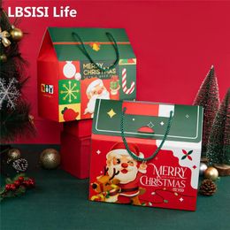 Gift Wrap LBSISI Life 12pcs Christmas House Shape Handbag Candy Box Christmas Eve Packaging Xmas Year Party Gift Decoration 231214