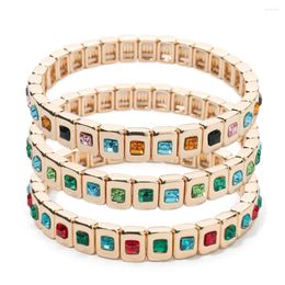 Strand 2023 Fashions Gold Colour Enamel Inlaid Rhinestone Bracelet For Women 6 8mm Square Bead Elastic Bangle Jewellery Gift