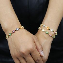 New Beautiful Multi Flower Gemstones Bracelet with Rainbow Cz Paved Women Wedding Bracelet Bangle Whole Bulk 2020 New Styles312x