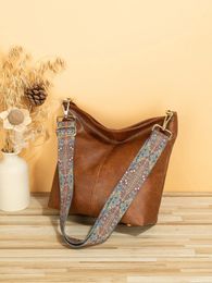 Evening Bags Faux Leather Shoulder Bags National Style Strap Women Leisure Purses Vintage Brown Bucket Messenger Bag For Shopping School 231213