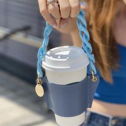 Hooks & Rails PU Leather Milk Tea Hand-Held Holder Detachable Chain Outdoor Picnic Portable Coffee Cup Outer Packaging Bag Without257E