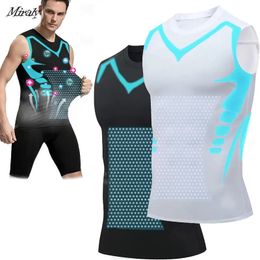 Men's Body Shapers Ionic Shaping Vest For Men Ice-Silk Slimming Vest Body Shaper Compression Shirts Tank Top Tummy Control Sleeveles Fitness Shirts 231213