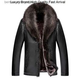 Men's Fur Faux Fur Winter Mens Clothing Natural Raccoon Sheep Genuine Leather Long Sleeve Button Casual Slim Fit Fur Coat Office Business Jacket Q231212