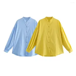 Women's Blouses 2023 Fashionable Stand-up Collar Loose Puff Sleeve Cotton Shirt Temperament Cardigan