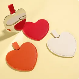 Wholesale Mini Compact Mirrors PU Portable Heart Shaped Makeup Mirror Stainless Steel Cosmetic Mirror Tools