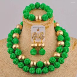 Necklace Earrings Set Green Costume African Jewellery White Beads Simulated Pearl