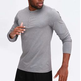 lu Men Yoga Outfit Sports Long Sleeve T-shirt Mens Sport Style Collar button Shirt Training Fitness Clothes Elastic Quick Dry Wear fashion67897