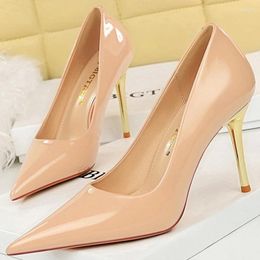Dress Shoes 2023 Fashion Women Sexy Stiletto 10cm Thin High Heels Pumps 34-43 Plus Size Wedding Office Lady Patent Leather Party