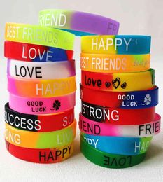 60PCS Whole Letter Print Silicone Bracelet Lot Love Friendship Design Wristband Fashion Lady Men Women Rubber Band Jewelry5817316