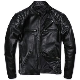 Men's Leather Faux Leather Classical Motorcycle Genuine Leather Jacket Men's Natural Cowhide Slim Moto Cloth Calf Skin Jackets Asia Size S-6XL 231213