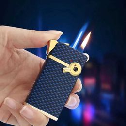 Jobon Two Flames(windproof Blue Jet Flame + Open Flame) Lighter Metal No Gas Inflatable Grinding Wheel Smoking Gift Box