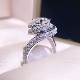 Size 5-10 Choucong Brand Luxury Jewelry 925 Sterling Silver Round Cut White Topaz CZ Diamond Women Wedding Cross Band Ring for Lov255i