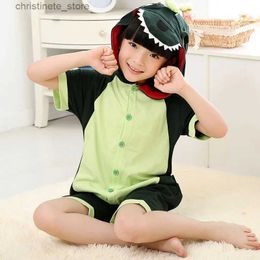 Pyjamas Summer Short Sleeve Kids Boys Girls Pijamas Pure Cotton Pyjamas Child Pyjamas Hooded Style dinosaur Cosplay Female Men Sleepers R231214