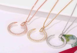 S925 Sterling Silver nail full diamond necklace women039s geometric micro inlaid silver pendant chain simple clavicle5555189