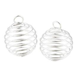 100Pcs DIY Silver Spiral Bead Cages Pendants Jewelry Findings Handmade Components Jewelry Making Charms 15X14MM 25X20MM 30X25MM187V