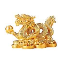 Decorative Objects Figurines Chinese Auspicious Money Dragon Statuette Resin Sculpture Feng Shui Decoration Home Living Room Bedroom Office 231214