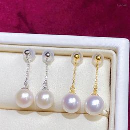 Stud Earrings Natural Freshwater Pearl Akoya Female S925 Silver Ring Holder Micro Flaw Hanging