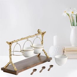 Dishes & Plates Living Room Home Gold Oak Branch Snack Bowl Stand Fruit Plate Dish Creative Modern Dried Basket Candy2371