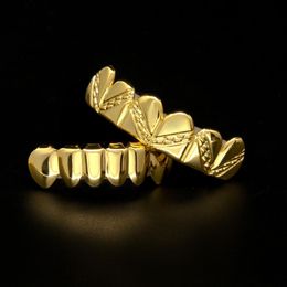 14K Gold Plated Top & Bottom Teeth Grills Hip Hop Men Joker Grill Fake Mouth Grills for Christmas Costume219F