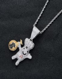 New Style 18K Gold Plated Iced Out CZ Zirconia US Dollar Sign Money Bag Doll Pendant Chain Necklace Hip Hop Rapper Jewellery for Men1999287