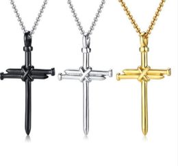 silverblackgold stainless steel nail cross pendant necklace for mens boys Jewellery fashion gifts for holiday chain 24 inch7566509