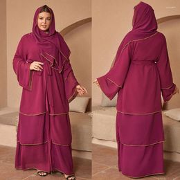 Party Dresses Muslim Kimono Abaya For Women Elegant Dubai Long Turkey Islamic Kafta Robe With Belt Hijab African Femme Clothing