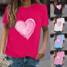 Women's T Shirts Summer Valentine's Day Simple Love Printed Round Neck Short Sleeved Shirt Casual Top Turtle Tee Stripe