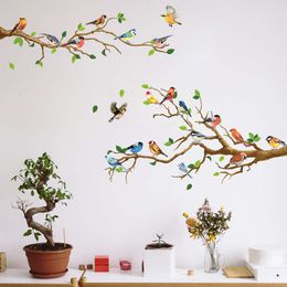Watercolor Birds and Branches Leaves Wall Stickers for Living Room Bedroom Window Decorative Sticker Background Home Decor Decal