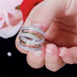 US Size 5-10 Stunning Luxury Jewelry 14K White Gold Fill Pave White Sapphire CZ Diamond Women Wedding Engagement Cross Band Ring G258L