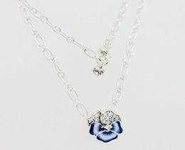 Blue Pansy Flower Pendant Necklace Authentic Jewellery Designer 925 Sterling silver Designer Necklace for women pendant set party birthday gifts 390770C014427489