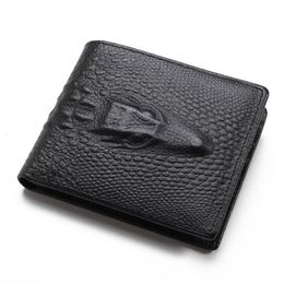 High quality fashion short bifold purse 3d crocodile skin black brown men genuine leather designer wallets229S2539
